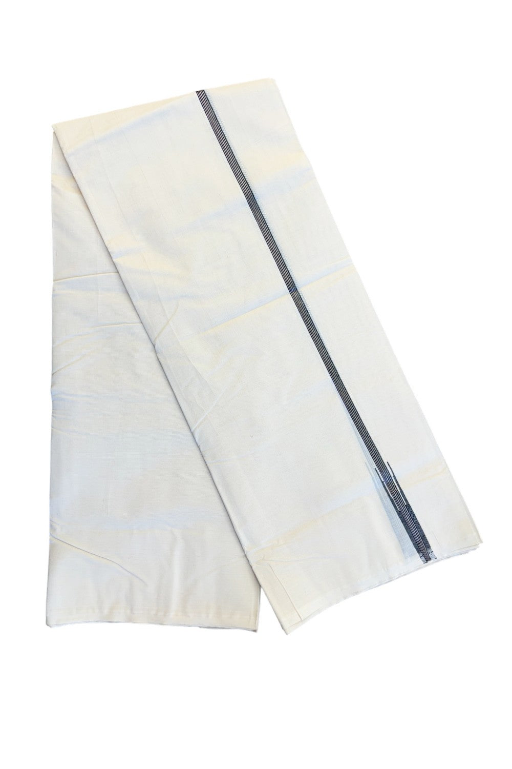 15% DISCOUNT!! KaithariKada Balaramapuram 100% Cotton off white Double  Mundu/Dhoti-100x100  Puliyilakkara Chutty Black & Silver Kasav Kara - 2KK205ASH