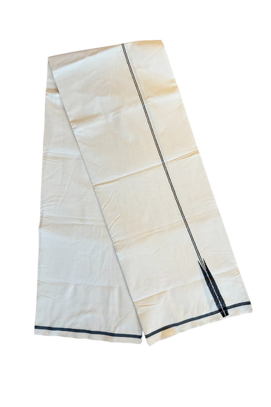 28% DISCOUNT ! KaithariKada Balaramapuram 100%  COTTON SINGLE OFF WHITE Mundu/Dhoti-100X100- 0.5 Inch  Silver & Puliyilakkara Black Chutty- 2KK414ASH