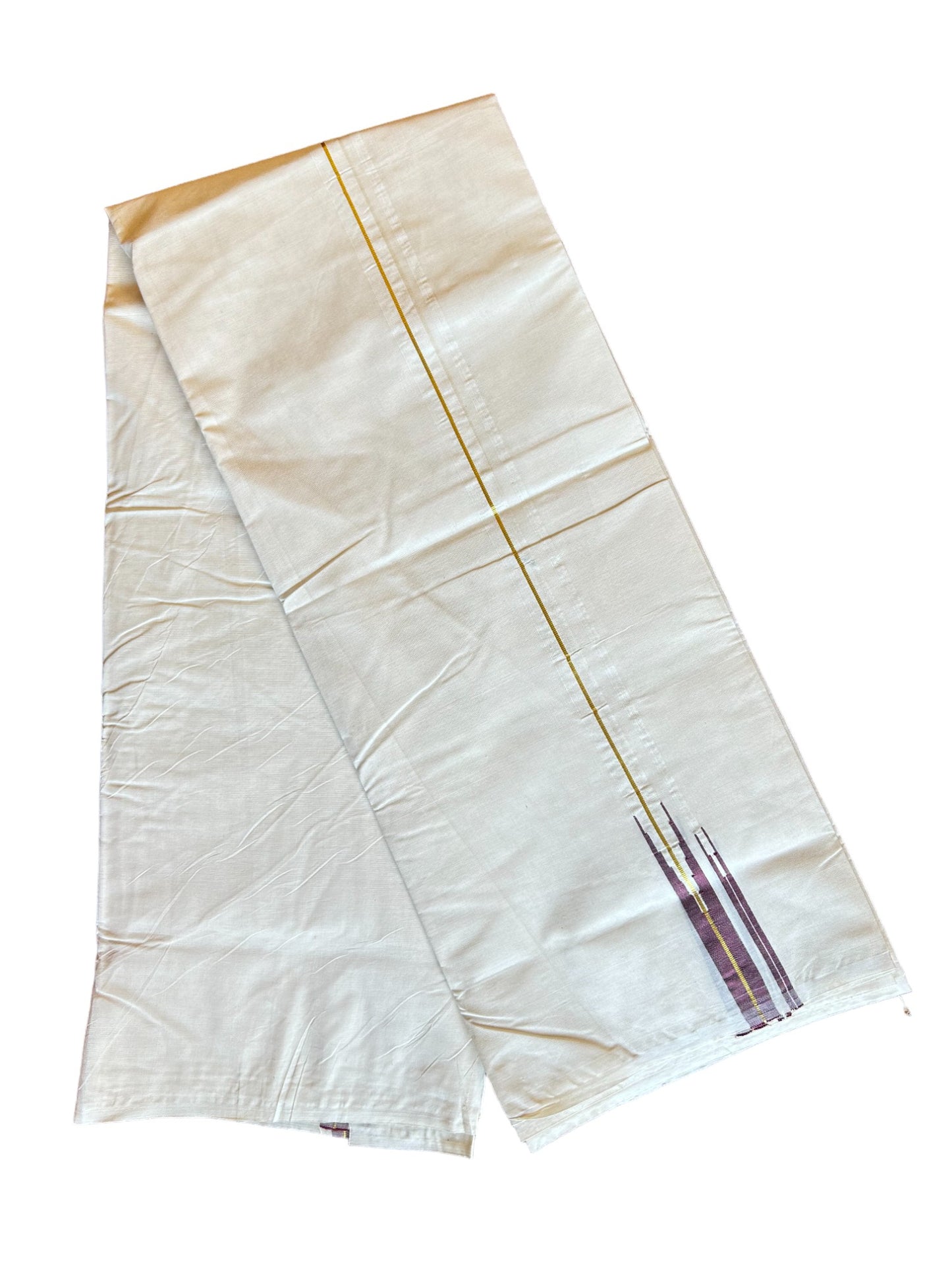 21% OFFER ! KaithariKada Balaramapuram 100% Cotton Double OFF WHITE (Unbleached) - Mundu/Dhoti-100x100 0.75INCH  Puliyilakkara Chutty Kasavu & Dark Maroon double chutty 3.88 mtr & 4 mtr - 12KK414ASH