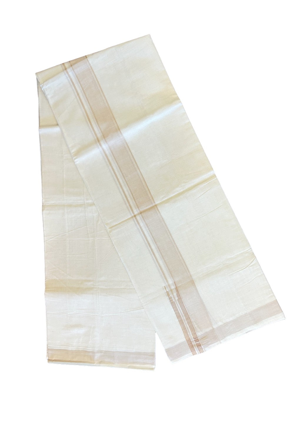 ONAM OFFER 22%! KaithariKada Exclusive 100% PREMIUM Cotton OFF WHITE (Unbleached) Double Dhoti/Mundu- Cotton Light Cream Kara Printed Striped Chutty - 2KK426MC