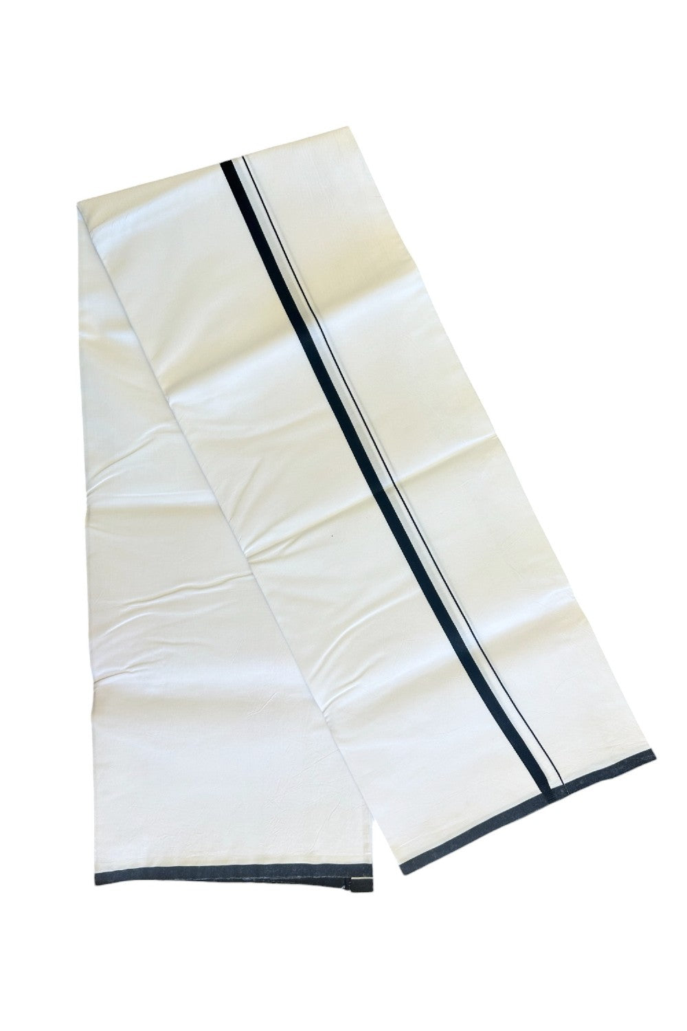 10% DISCOUNT !! KaithariKada Balaramapuram 100%  COTTON SINGLE PURE WHITE Mundu/Dhoti 100x100 (40s) - 0.75 inch Black kara - 3KK481ASH