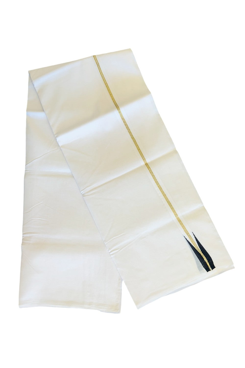 20% DISCOUNT!! KaithariKada Balaramapuram 100% Cotton PURE WHITE Double Mundu/Dhoti-100x100  1 inch Kasavu Black Puliyilakkara chutty - 102KK481ASH