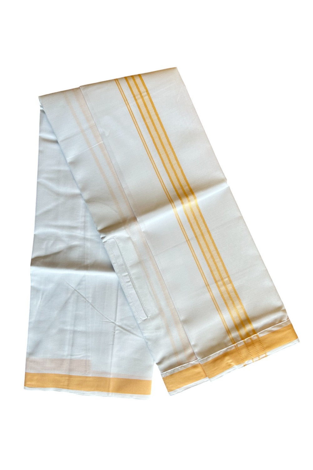 KaithariKada Balaramapuram  COTTON SINGLE PURE WHITE VELCRO Mundu/Dhoti  - 1.75inch Orange kara - 2KK485SRI