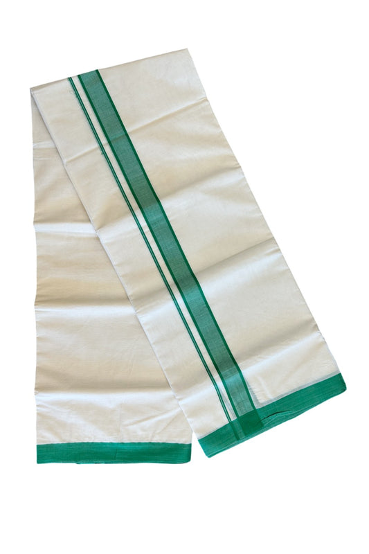 10% Discount KaithariKada Balaramapuram 100% Cotton Double Off white - (Unbleached) Mundu/Dhoti-100x100 2  inch  Green Kara - 2KK500KK