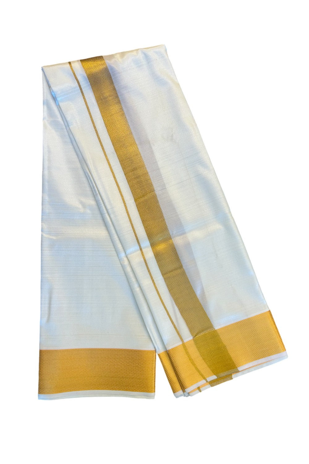 KaithariKada Balaramapuram 100% Art Silk Double Mundu/Dhoti & Neriyath - 2.5inch Gold Kasavu kara - 3KK5015KAN