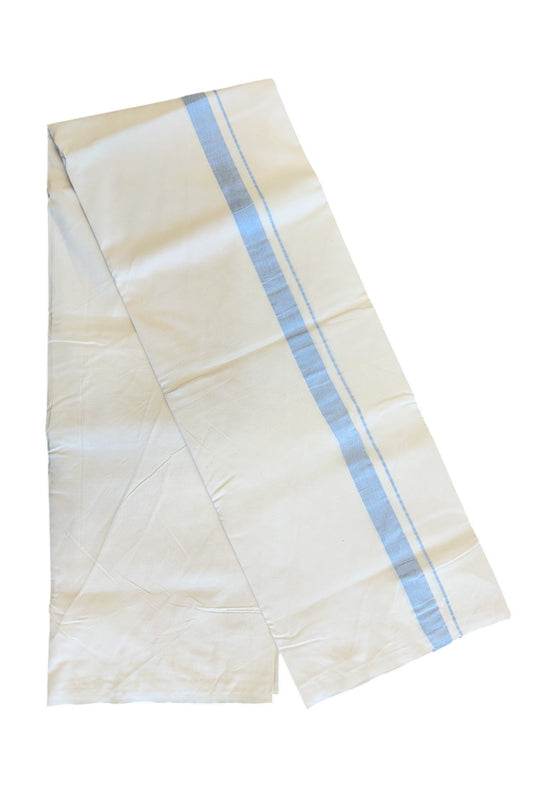 14% DISCOUNT ! KaithariKada Balaramapuram 100% COTTON SINGLE OFF WHITE Mundu/Dhoti-Twisted 100s Thread- 1.5 inch Shaded Sky Blue Kara- 2KK5019ASH