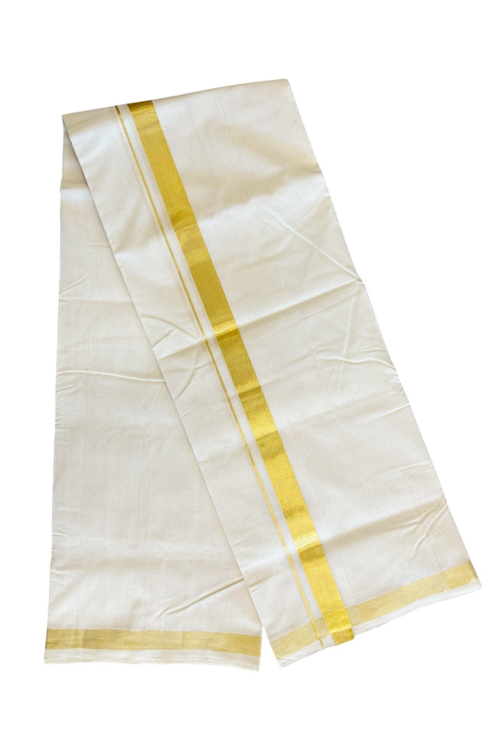 21 % DISCOUNT ! KaithariKada HANDLOOM Unakkupaav Balaramapuram - 100% PURE Cotton Off White Double Mundu/Dhoti - 1.5 INCH KASAVU KARA - 2KK5033KK