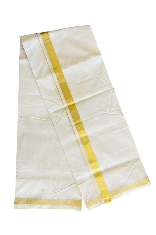 21 % DISCOUNT ! KaithariKada HANDLOOM Unakkupaav Balaramapuram - 100% PURE Cotton Off White Double Mundu/Dhoti - 1.5 INCH KASAVU KARA - 2KK5033KK