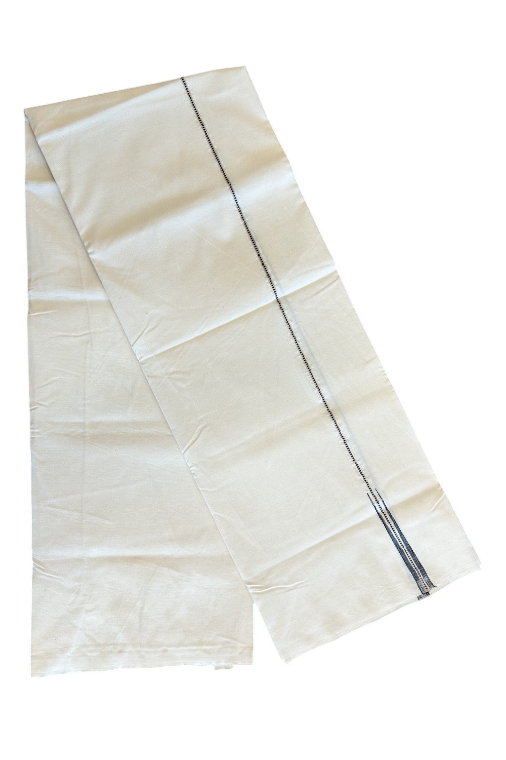 KaithariKada Balaramapuram 100% Cotton Single Off white - (Unbleched) Mundu/Dhoti-100x100 1.cm Muthukuri Silver Kasavu &  Black Puliyilakkara Chutty Kara - 2KK5039ASH