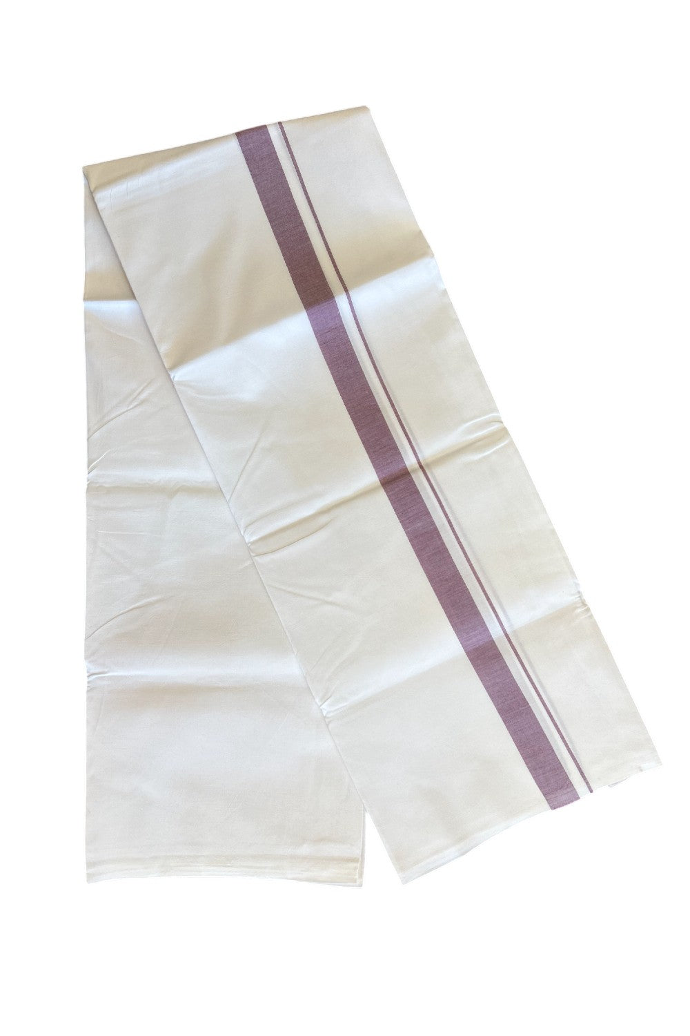 28% DISCOUNT! KaithariKada Balaramapuram 100% Cotton Pure WHITE Single Mundu/Dhoti-100s 1.5 inch Purple kara- 2KK5043ASH