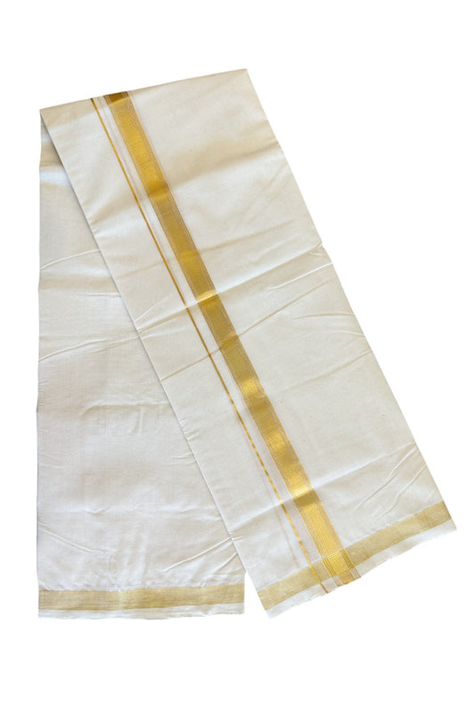 20% DISCOUNT!! KaithariKada HANDLOOM Millpaav Balaramapuram - 100% PURE Cotton OFF White Double Mundu/Dothi - 1.65 Inch Kasavu stripes Kara - 2KK504RAM