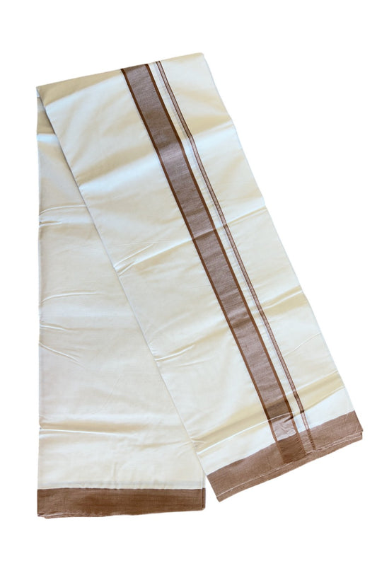 10% Discount KaithariKada Balaramapuram 100% Cotton Double Off white - (Unbleached) - Mundu/Dhoti-100x100 - 2.25 inch Brown Kara - 156