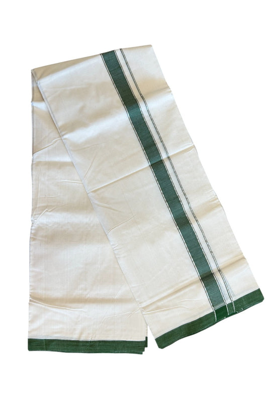 15% DISCOUNT! KaithariKada BALARAMAPURAM HANDLOOM UNAKKUPAAV - 100% PURE Cotton off white (Unbleached) Double Mundu/Dhoti -  1.75 inch Silver Kasavu & Green Stripes Kara-59