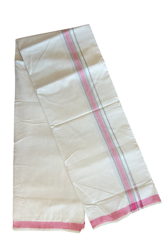 32% Discount ! KaithariKada 100% Cotton Balaramapuram HANDLOOM Single Mundu/Dhoti - Off White - (Unbleached) - 1 inch Puliyilakkara  Pink Chutty & Black Stripes Kara - 2KK5065KK