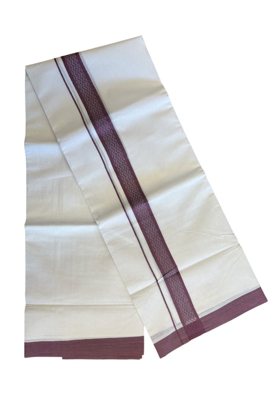 19% Discount!!! KaithariKada Balaramapuram PURE WHITE Double  Mundu/Dhoti - 80X90 - 2 inch  Wine Purple pattern kara 3.85 meters - 2KK5058GUN