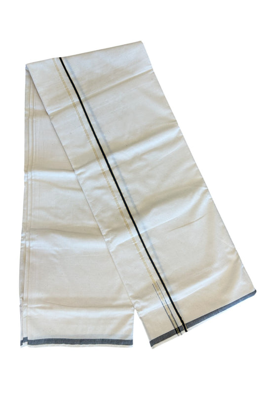 32% Discount ! KaithariKada 100% Cotton Balaramapuram HANDLOOM off white (Unbleached) Single Mundu/Dhoti -  0.5 cm (2 meter / 4 muzham) Black Kara and Kasavu puliyilakkara - 4.