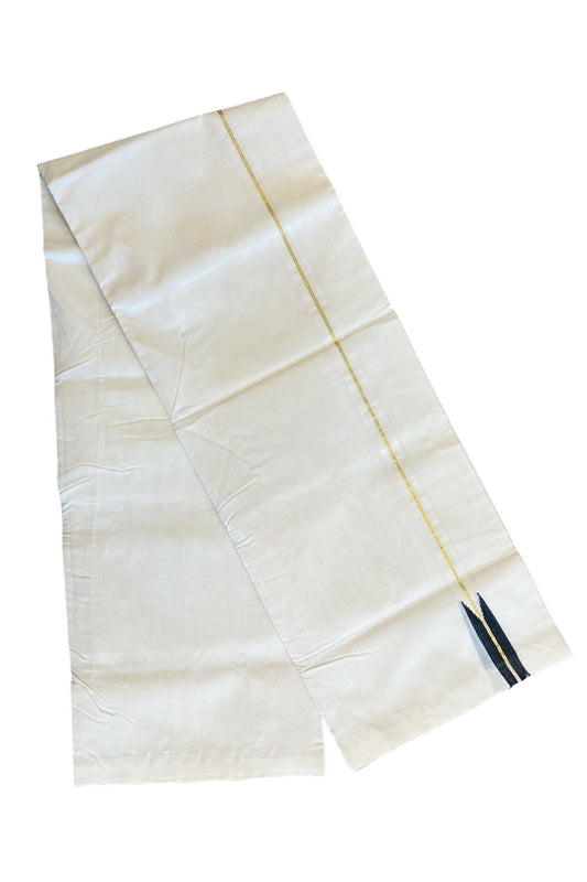 21% DISCOUNT!! KaithariKada HANDLOOM Unakkupaav Balaramapuram - 100% PURE Cotton OFF White (Unbleached) Double Mundu/Dothi - Kasavu black puliyilakkara Chutty - 5KK86RAM