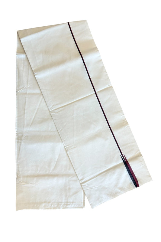 DMK Veshti - KaithariKada Balaramapuram 100%  COTTON SINGLE OFF WHITE- (Unbleached) Mundu/Dhoti-100X100-  0.5 Inch  Puliyilakkara Maroon & Black Chutty- 20KK411ASH