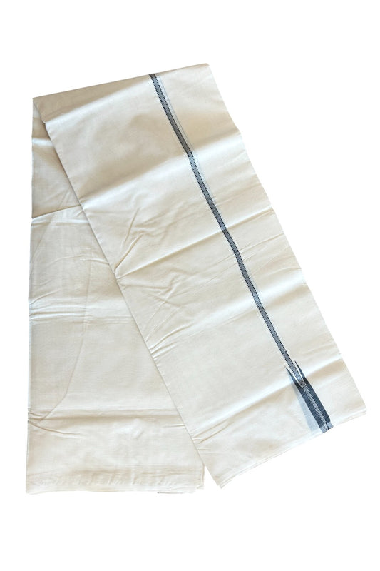 22% DISCOUNT! KaithariKada Balaramapuram 100% Cotton Double Off white (Unbleached) Mundu/Dhoti- 100x100 Chutty Puliyilakkara Striped Ash Black 2.cm Kara- 17KK417ASH