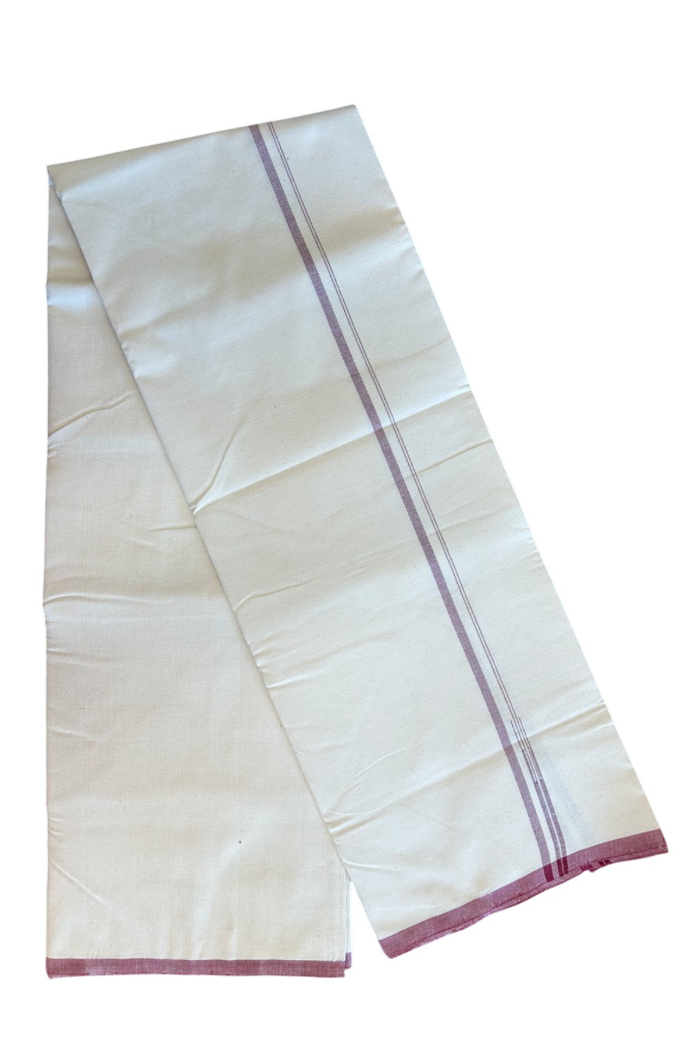 SIGNATURE KAITHARIKADA EXCLUSIVE SINGLE DHOTI - 100% Cotton Balaramapuram HANDLOOM Single Mundu/Dhoti - Off White - (Unbleached) 1 cm Shaded Maroon Chutty Kara- 2KK5078KAI