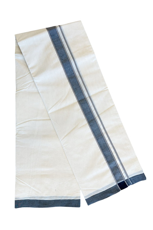 19% Discount !! KaithariKada Balaramapuram 100% Cotton Double Off white - (Unbleached) Mundu/Dhoti-100x80 - 2 inch Black Kara 3.80 mtrs (8 Muzham) - 2KK5084ASH