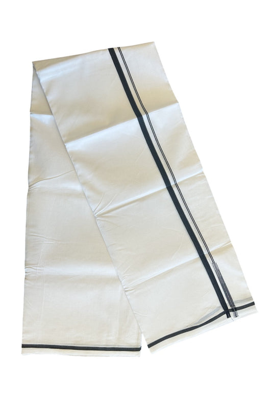 19% DISCOUNT!!  KaithariKada Balaramapuram 100% Cotton PURE WHITE Double Mundu/Dhoti-100x100 1 cm Puliyilakkara Black Chutty Kara - 2KK5086ASH