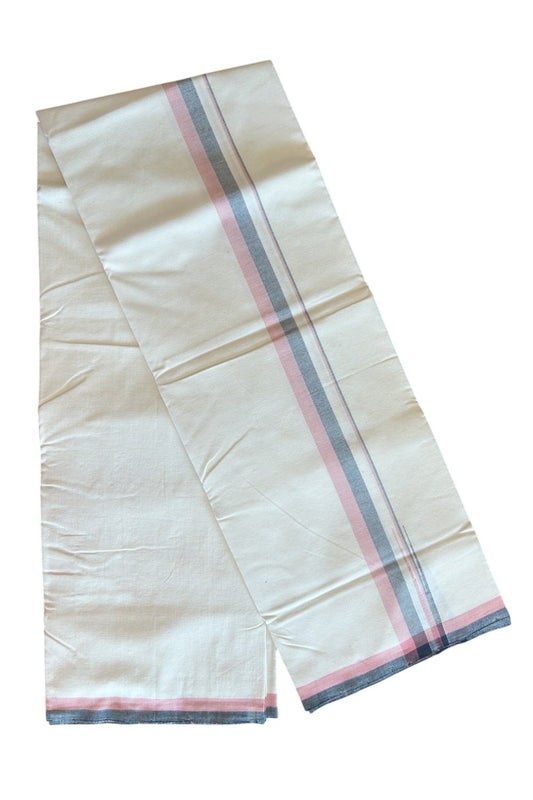 SIGNATURE KAITHARIKADA EXCLUSIVE SINGLE DHOTI - 100% Cotton Balaramapuram HANDLOOM Single Mundu/Dhoti - Off White - (Unbleached) 1.25 inch Peach & Black Chutty Kara (2 meters /4 muzham) - 2KK5094KAI