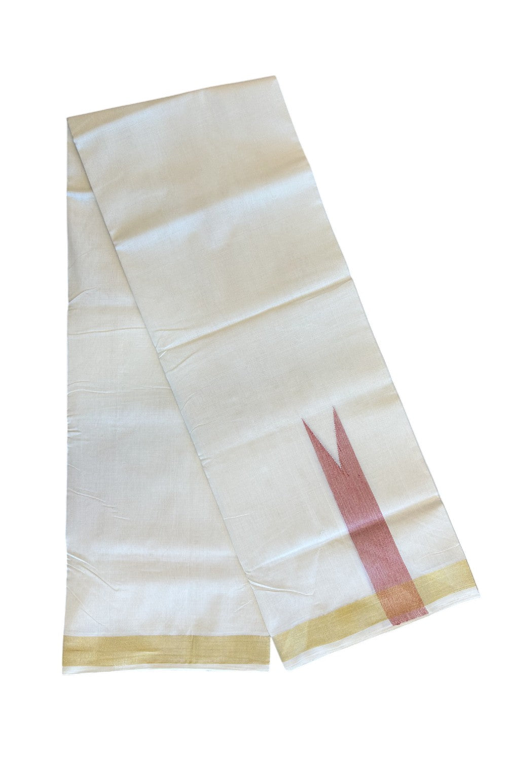 30% DISCOUNT ! KaithariKada HANDLOOM Unakkupaav Balaramapuram - 100% PURE Cotton Off White - (Unbleached) Double Mundu/Dhoti - 100x100 Kasavu 1.5 Inch DEEP RED Chutty - 2KK5097ABH