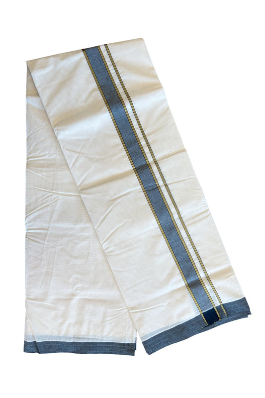 19% Discount KaithariKada Balaramapuram 100% Cotton Double Off white - (Unbleached) - Mundu/Dhoti- 100x80 - 2 inch Black & Gold Kasavu Striped Kara 3.64 mtr (8 Muzham)- 2KK5101ASH