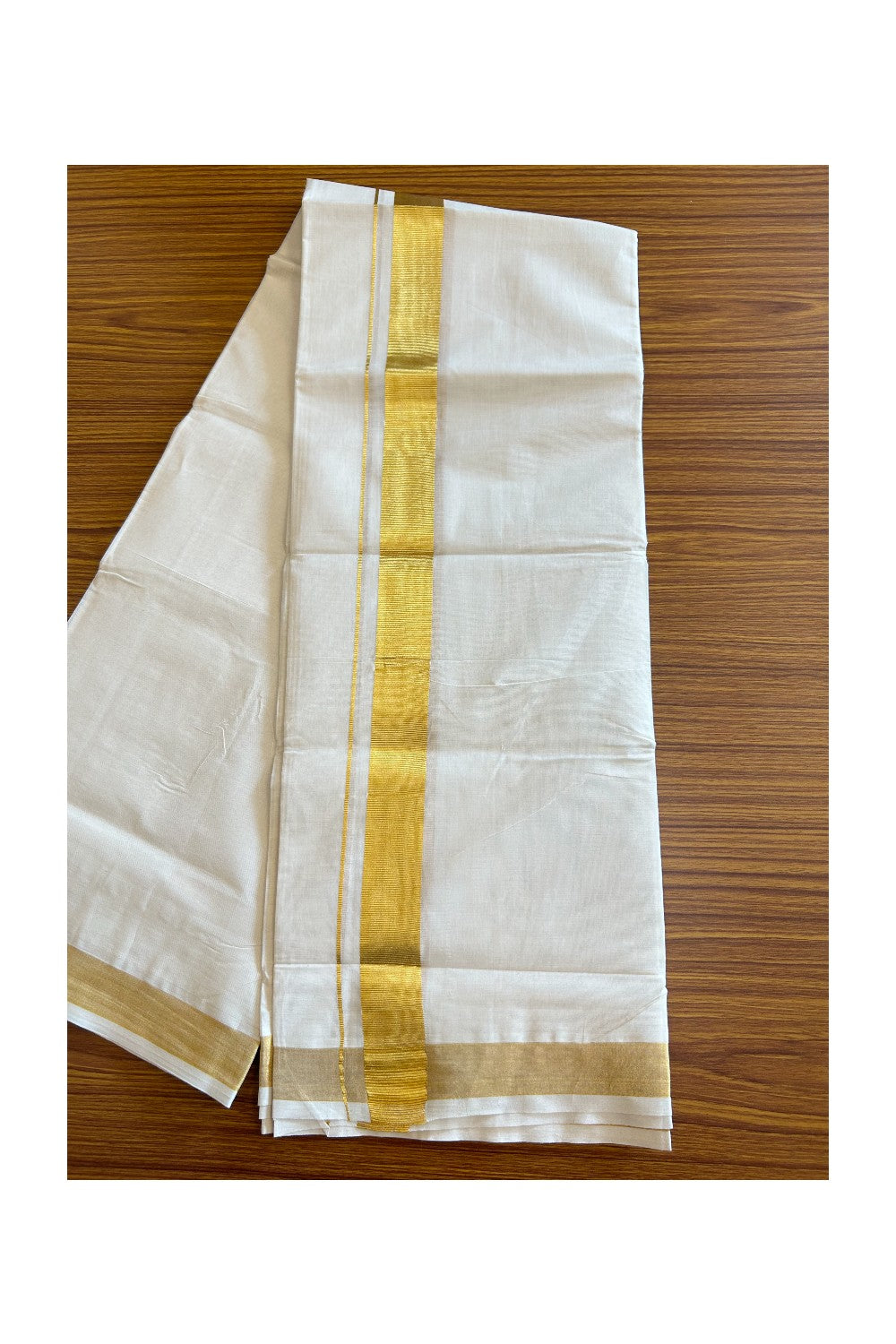 19% DISCOUNT ! KaithariKada Balaramapuram 100%  Cotton Double Off white - (Unbleached) Mundu/Dhoti-100X100 - 1.5 inch KASAVU kara - 2KK5110THI