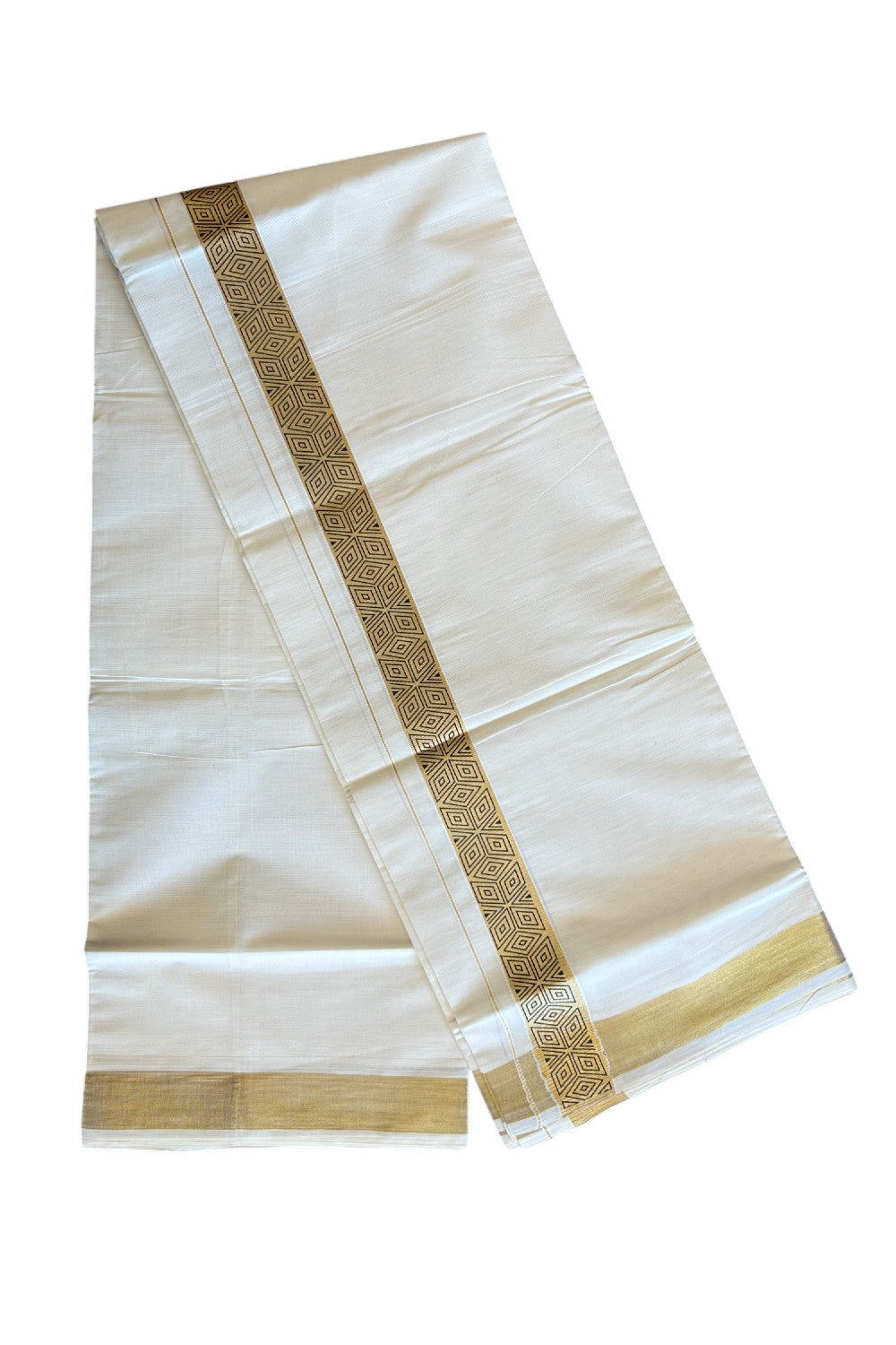 20% DISCOUNT ! KaithariKada Balaramapuram Mixed Cotton OFF White (Unbleached) Double  Mundu/Dhoti - 80x80 Thread Mixed Cotton - 2 inch Gold kasavu & Black designer kara - 2KK5113PMC