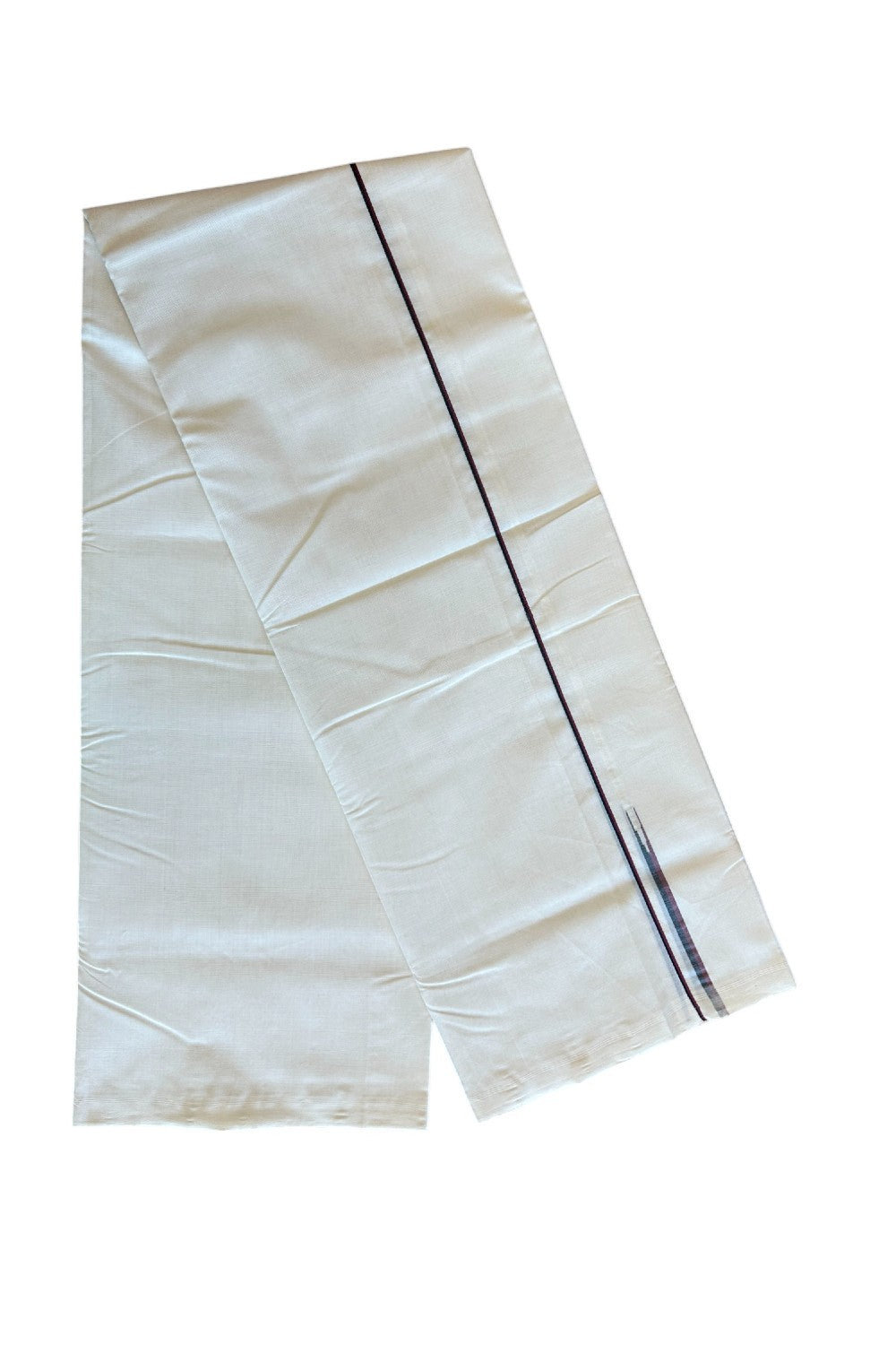 DMK Veshti - 30% DISCOUNT!! KaithariKada BALARAMAPURAM HANDLOOM Unakkupaav - 100% PURE Cotton 100x100 Double Mundu/Dhoti OFF WHITE (Unbleached) - 0.5 cm PULIYILAKKARA BLACK & MAROON chutty - 2KK5119YAR