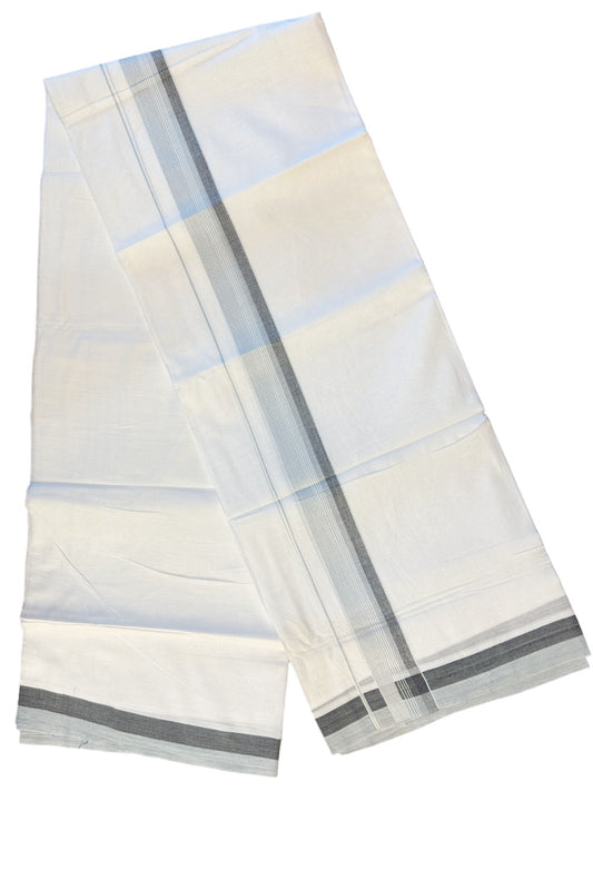 21% DISCOUNT!! Kaitharikada Balaramapuram 100% Cotton Ultra WHITE Double Mundu/Dothi-100x80   2 Inch LIGHT GRAY & WHITE STRIPED Cotton Kara -2KK63VAS.