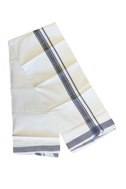 20% DISCOUNT! KaithariKada Balaramapuram 100% Cotton Double PURE white Mundu/Dhoti-100x100   1.75 Inch Navy blue jacquard check Kara - 2KK79PMC