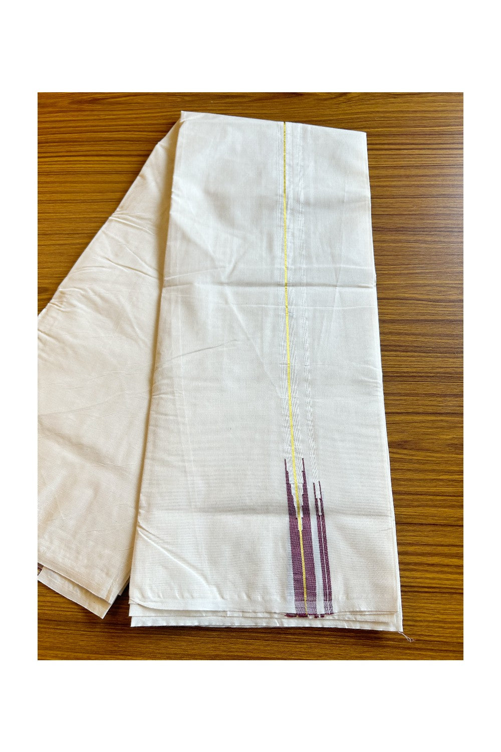 21% OFFER ! KaithariKada Balaramapuram 100% Cotton Double OFF WHITE (Unbleached) - Mundu/Dhoti-100x100 0.75INCH  Puliyilakkara Chutty Kasavu & Dark Maroon double chutty 3.88 mtr & 4 mtr - 12KK414ASH