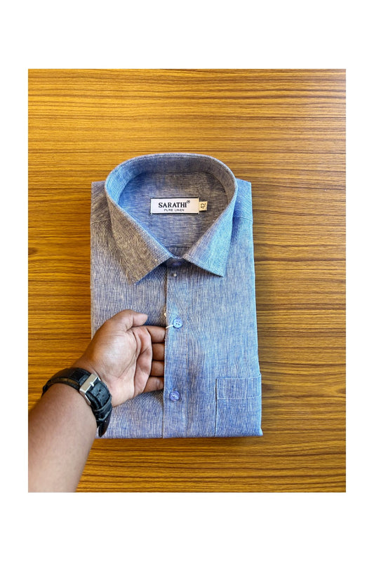 NEW !! Kaitharikada- 100% Pure  Linen Blue  Sarathi Full Sleeve Shirt.- 2KK445SAR.