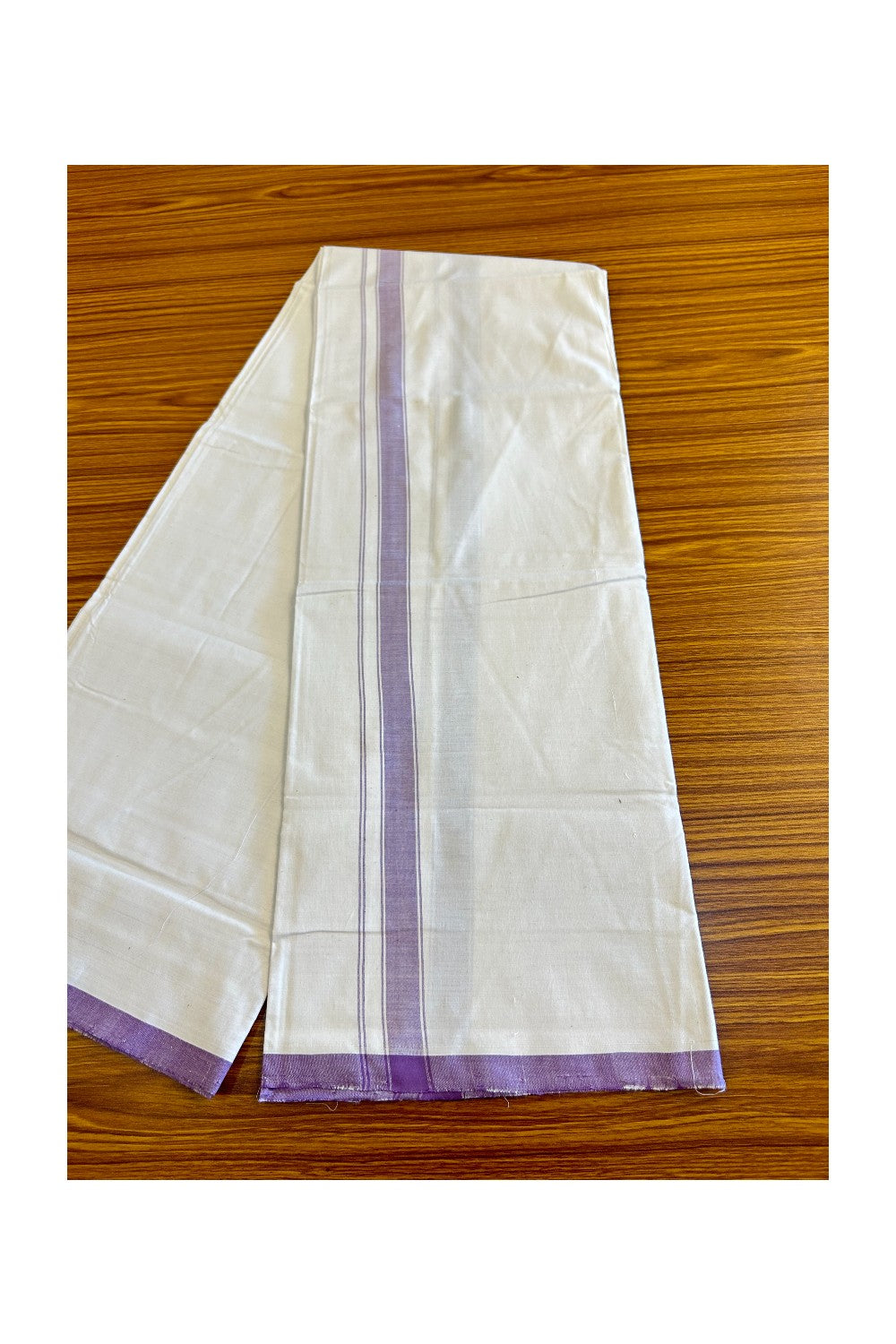 Ultimate HANDLOOM-19% Discount! - Kaitharikada Kalamachal-Government Sealed HALLMARKED-100% PURE COTTON! (80x80) Twisted Thread- Light WHITE SINGLE Mundu / Dhoti - 1.5inch Violet Striped Kara - 2KK478KAL