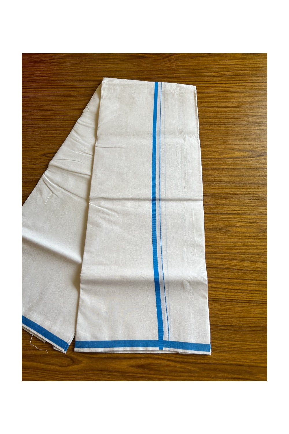 KaithariKada 100% Cotton PURE WHITE SINGLE Mundu/Dhoti- 40X40 Blue 2.cm Kara- 2KK487KK