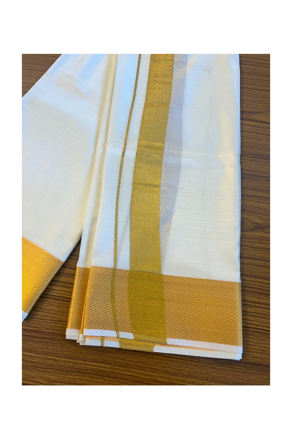 KaithariKada Balaramapuram 100% Art Silk Double Mundu/Dhoti & Neriyath - 2.5inch Gold Kasavu kara - 3KK5015KAN