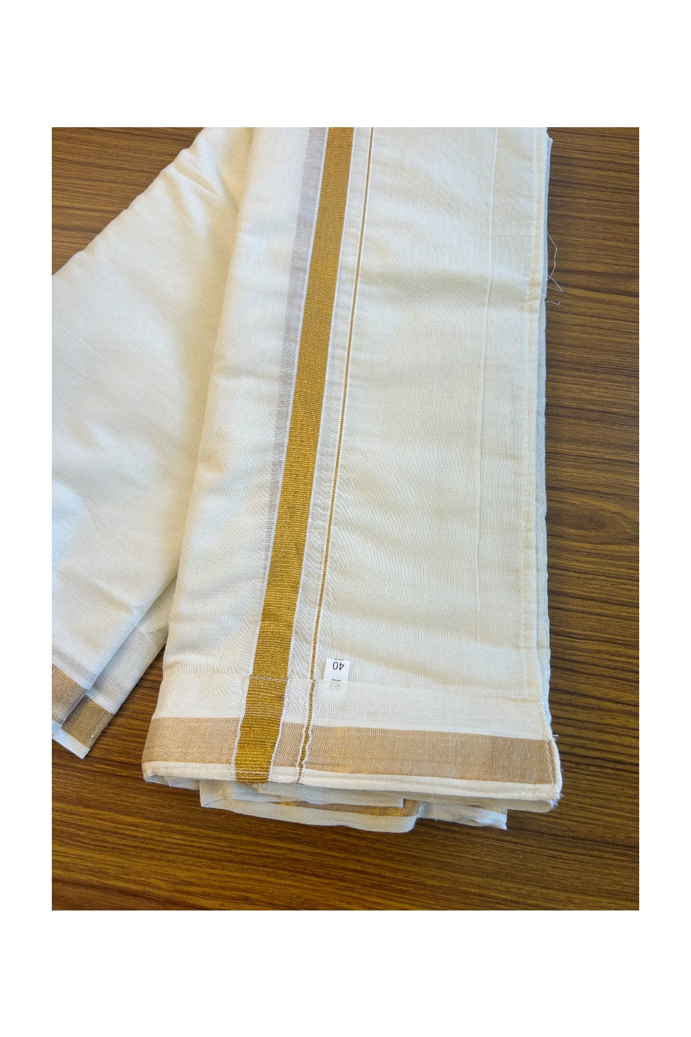 KaithariKada Balaramapuram 100% Pure Cotton SINGLE Off white VELCRO Mundu/Dhoti  - 1.5inch Gold Kasavu kara - 2KK5016KK