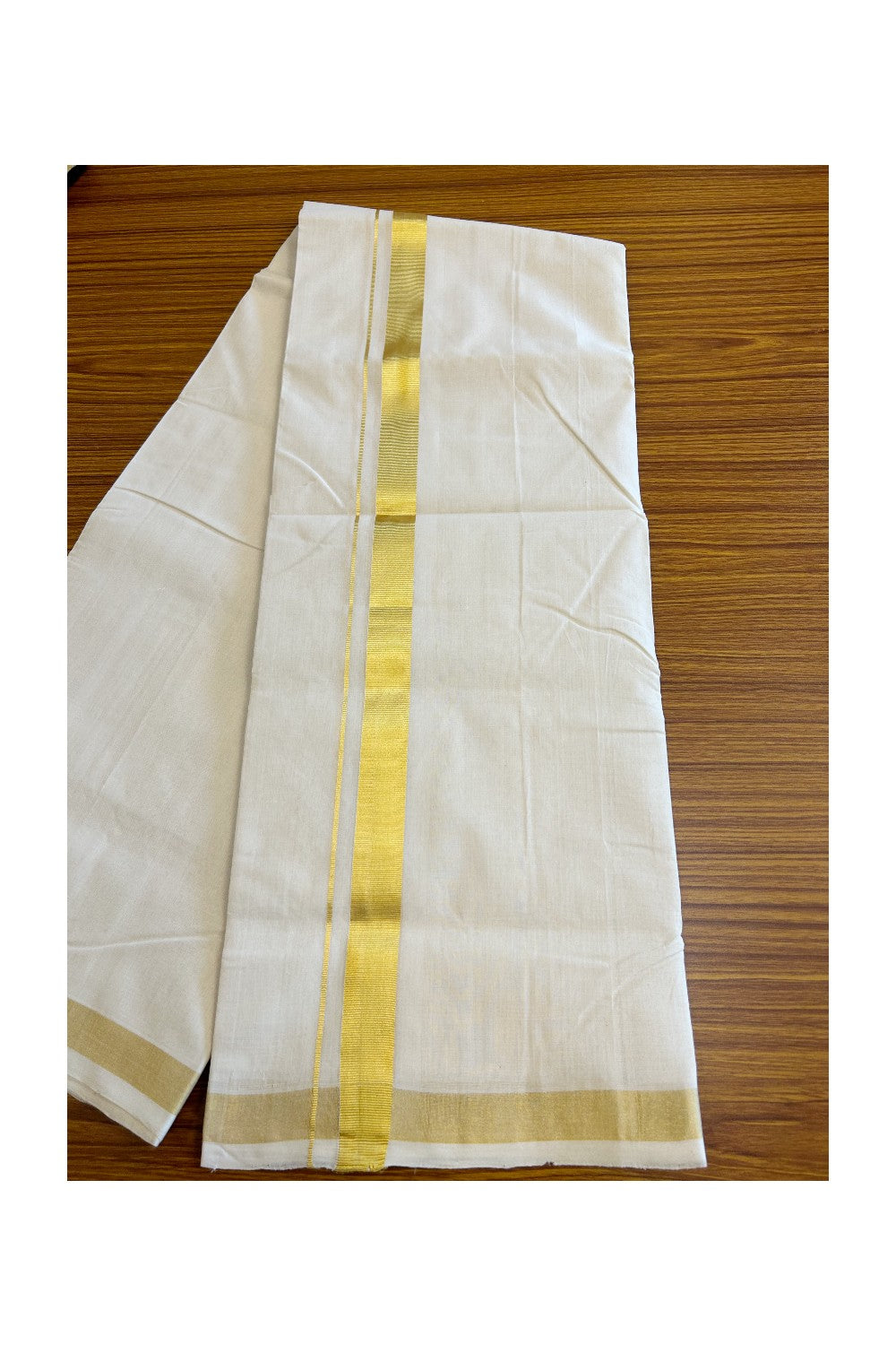 21 % DISCOUNT ! KaithariKada HANDLOOM Unakkupaav Balaramapuram - 100% PURE Cotton Off White Double Mundu/Dhoti - 1.5 INCH KASAVU KARA - 2KK5033KK