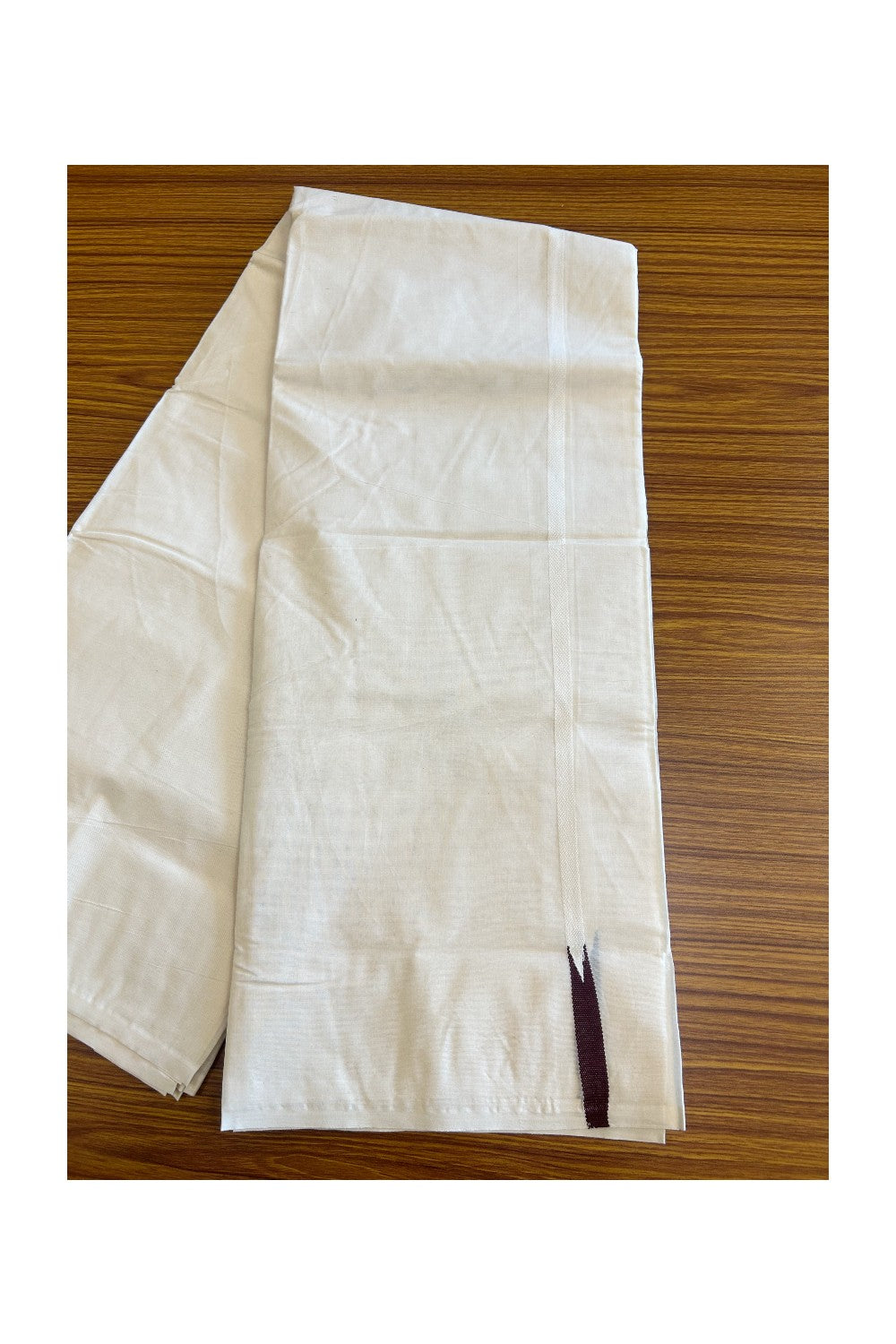 21% DISCOUNT! KaithariKada Balaramapuram 100% Cotton Double Off white - (Unbleached) - Mundu/Dhoti-100x100 - 1 cm Chutty Puliyilakkara COFFEE BROWN Kara - 39