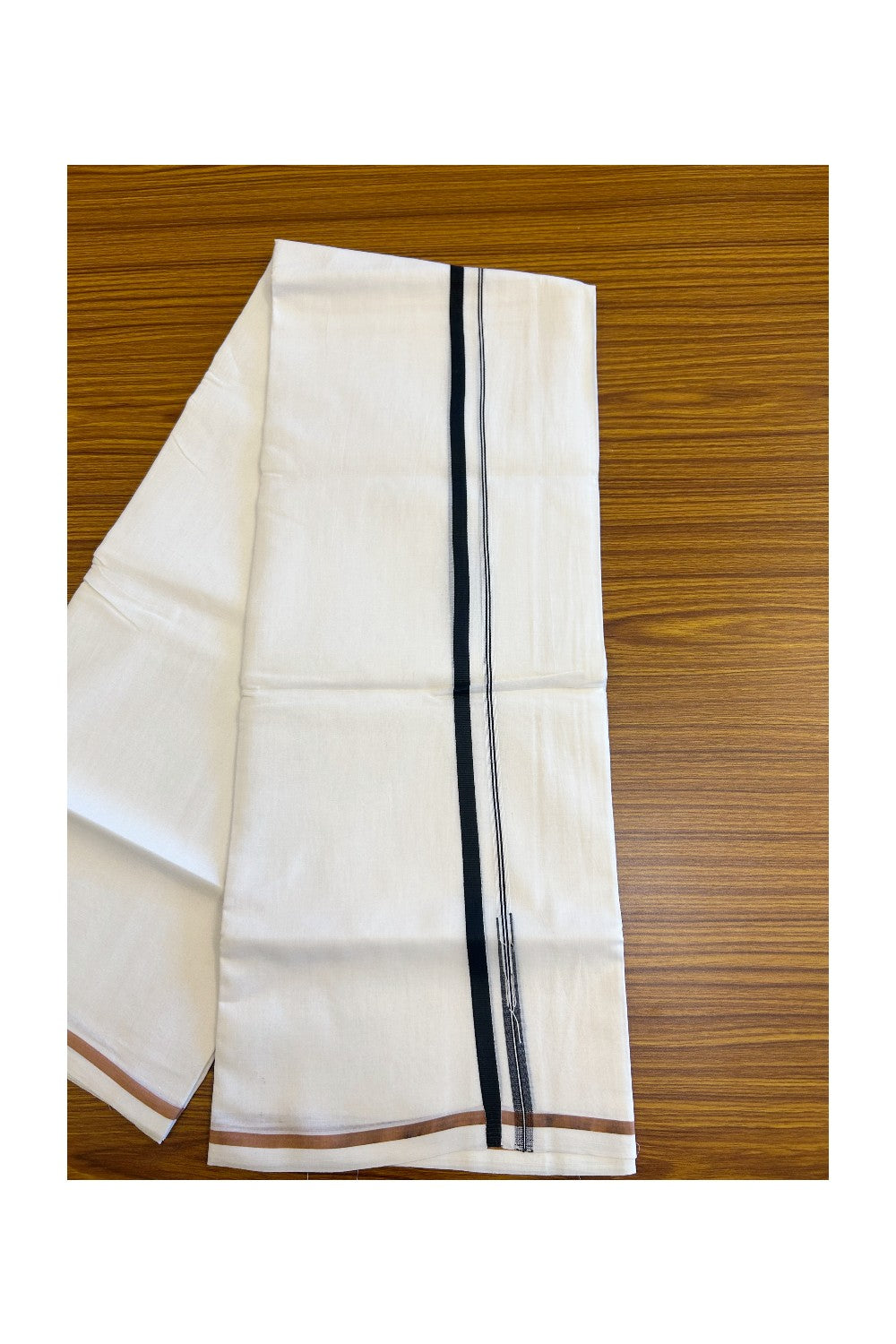 19% DISCOUNT!!  KaithariKada Balaramapuram 100% Cotton PURE WHITE Double Mundu/Dhoti-100x100 1 cm Puliyilakkara Black Chutty Kara - 2KK5066KK