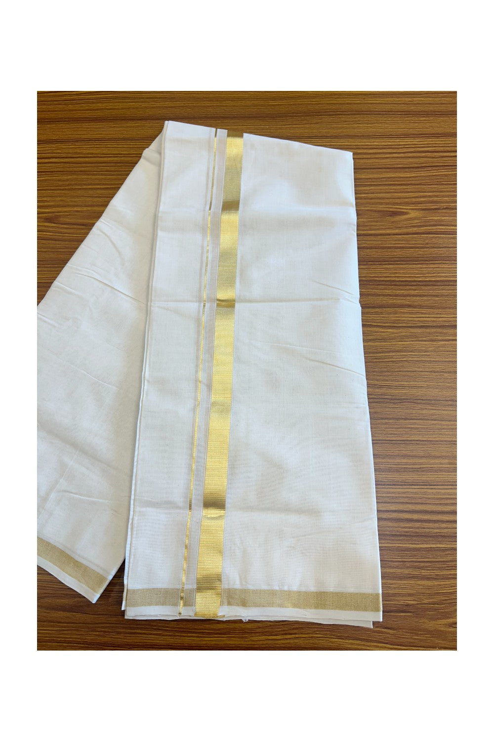 19% Discount !! KaithariKada HANDLOOM millpaav Balaramapuram - 100% PURE Cotton OFF White Double - (Unbleached)  Mundu/Dothi - 1.75  inch Kasavu Kara 4.5 Meters (10 Muzham) - 2KK5081RAM