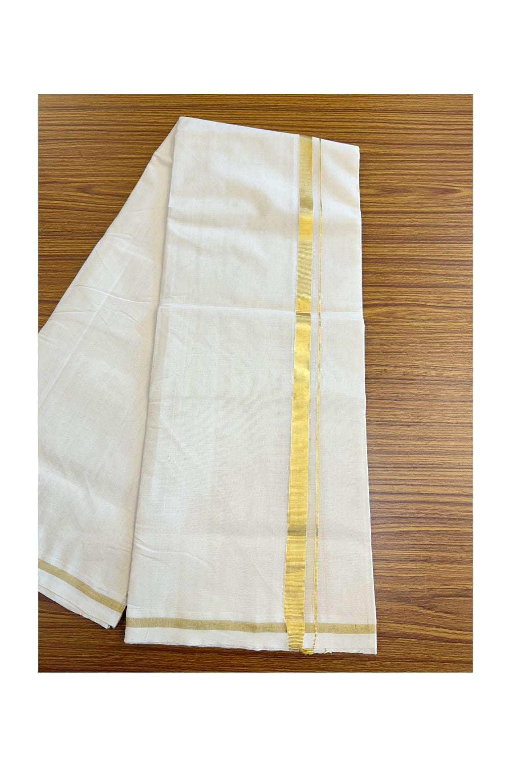 19% Discount !! KaithariKada HANDLOOM Millpaav Balaramapuram - 100% PURE Cotton Off white (Unbleached) Double Mundu/Dhoti - 1.25 inch Kasavu Kara - 2KK5082RAM