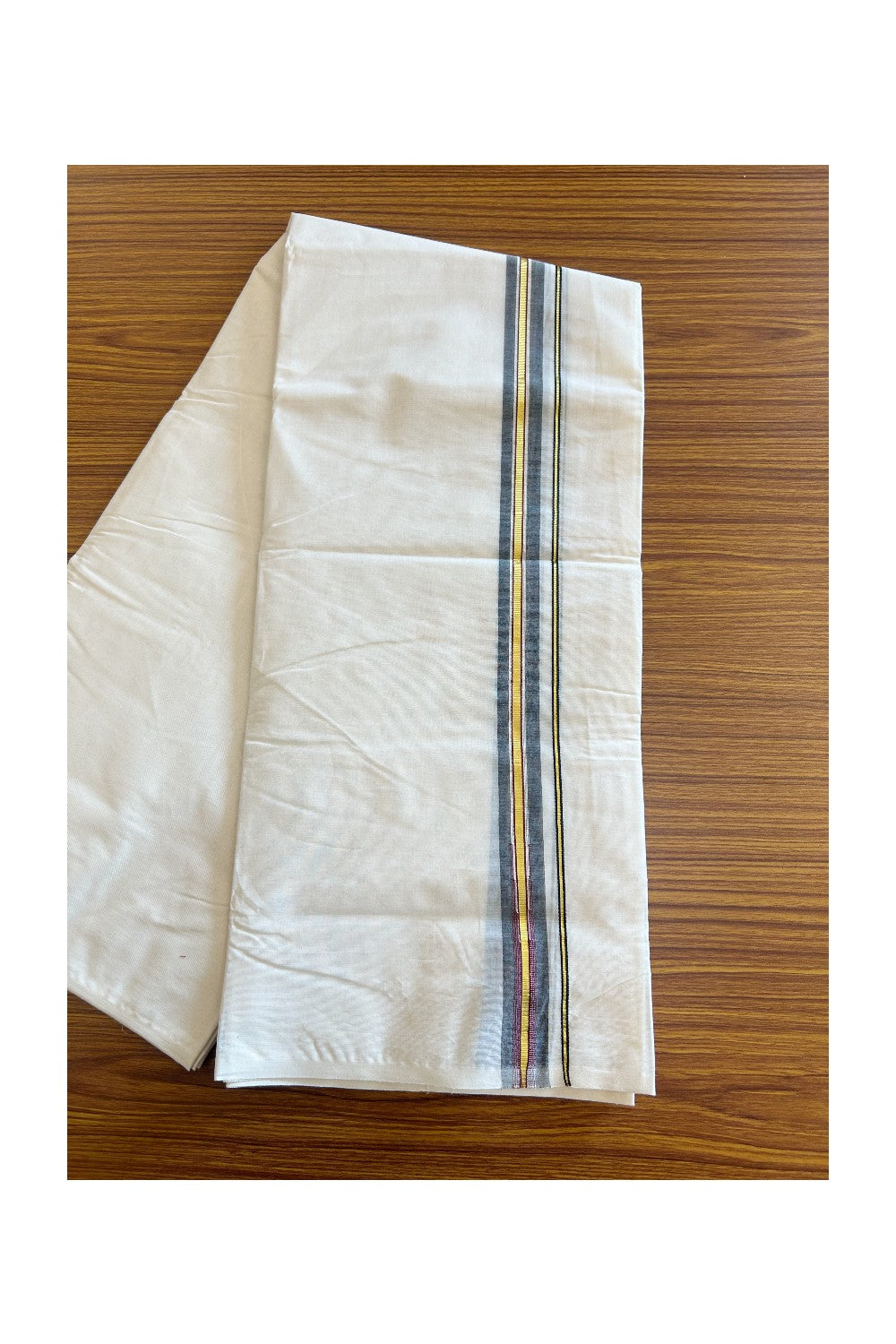 SHORT DHOTI SPECIAL! Kaitharikada.com - 19% Discount! Balaramapuram Double Off white - (Unbleached) Mundu/Dhoti - 100X100 - 1 inch Kara & 45 inches Height Puliyilakkara Chutty Kasavu Black & Maroon Kara - 2KK5088ASH