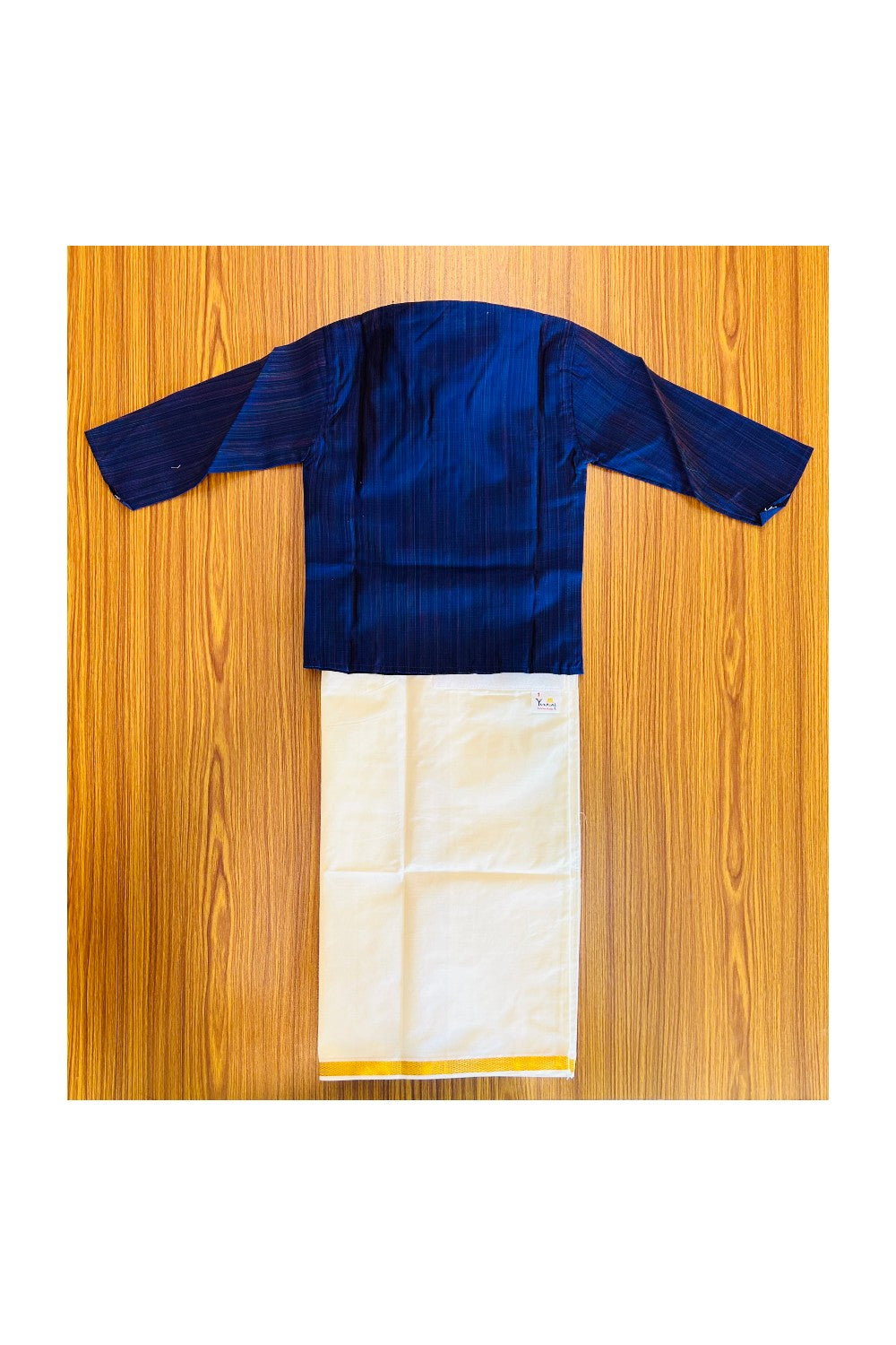 10% DISCOUNT !!! Yuvraj-Traditional South Indian Kids Cotton Kurta & Dhoti- Navy blue Kurta Off white Kasavu Dhoti Age 1- 2KK91YUV1.