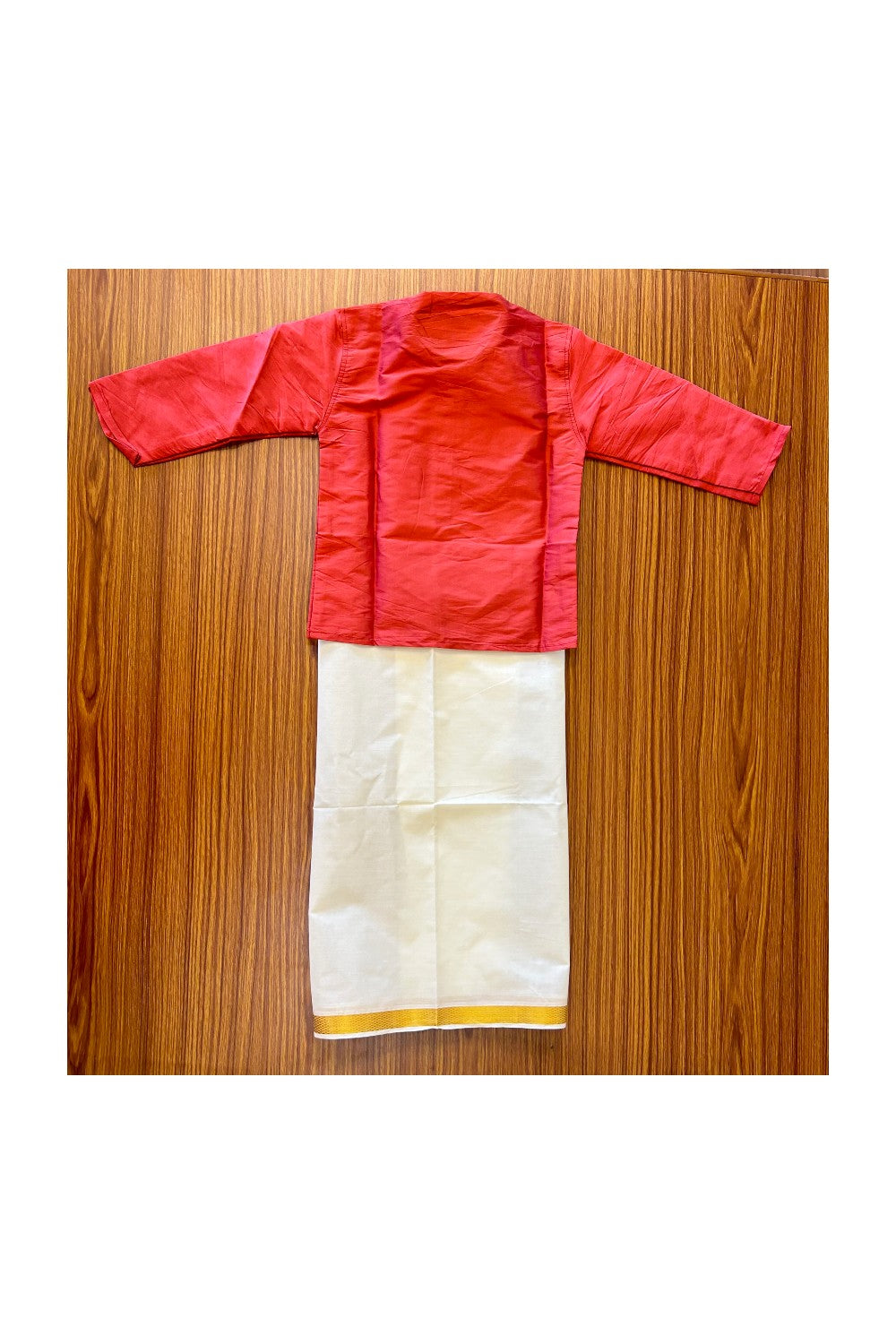 10% DISCOUNT !!! Yuvraj-Traditional South Indian Kids Silk Kurta & Dhoti- Brick red Kurta Off white Kasavu Dhoti Age 1- 2KK92YUV1.