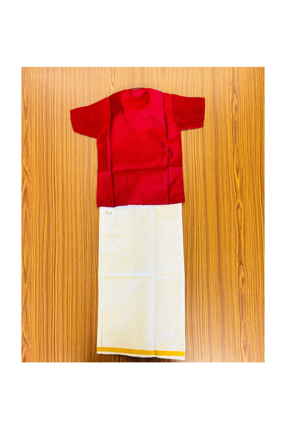 10% DISCOUNT !!! Yuvraj-Traditional South Indian Kids Shirt & Dhoti- Maroon Shirt Off white Kasavu Dhoti Age 2 - 2KK93YUV2.