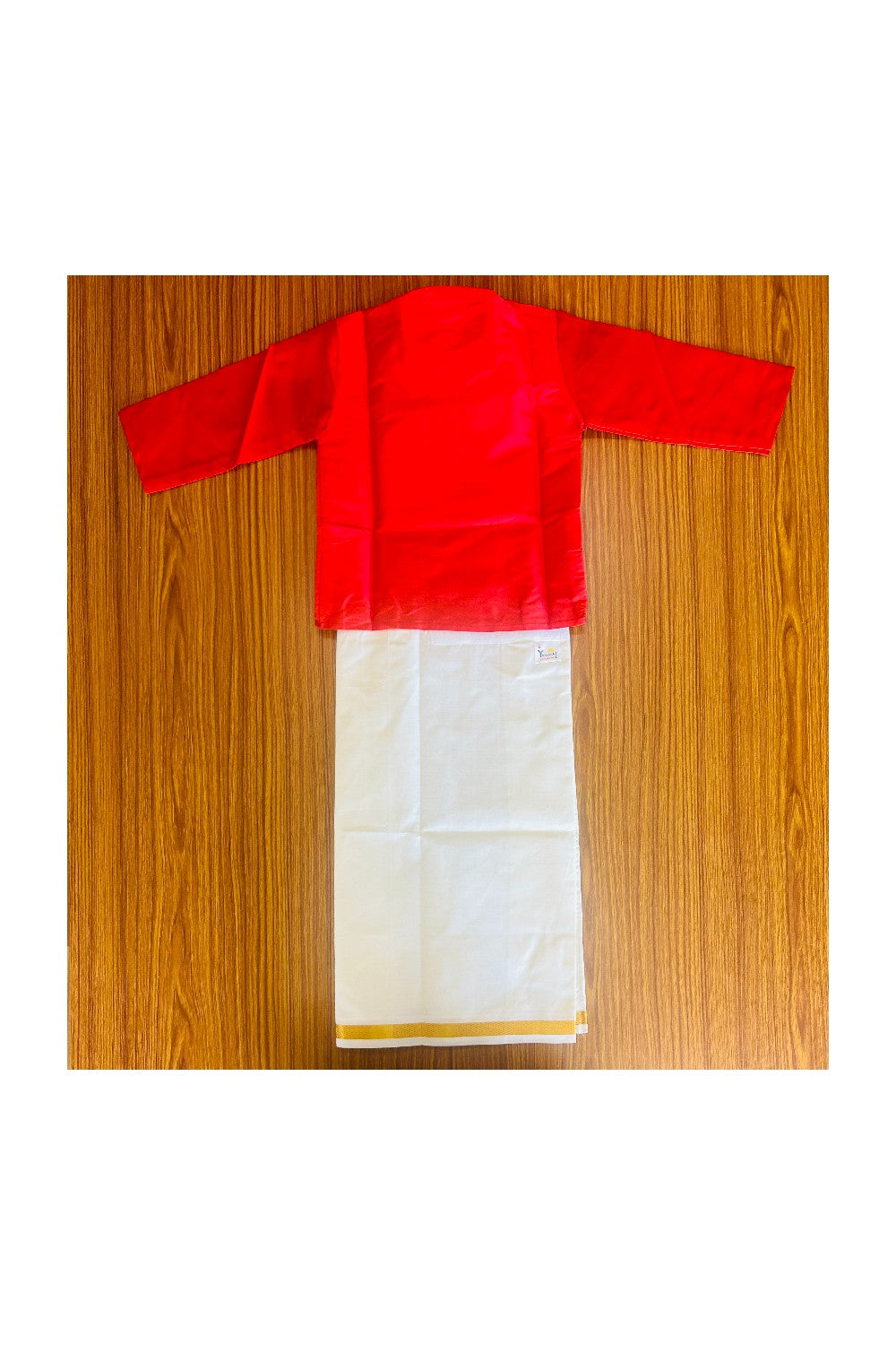 10% DISCOUNT !!! Yuvraj-Traditional South Indian Kids Silk Kurta & Dhoti- RED  Kurta Off white Kasavu Dhoti Age 2- 2KK95YUV2.